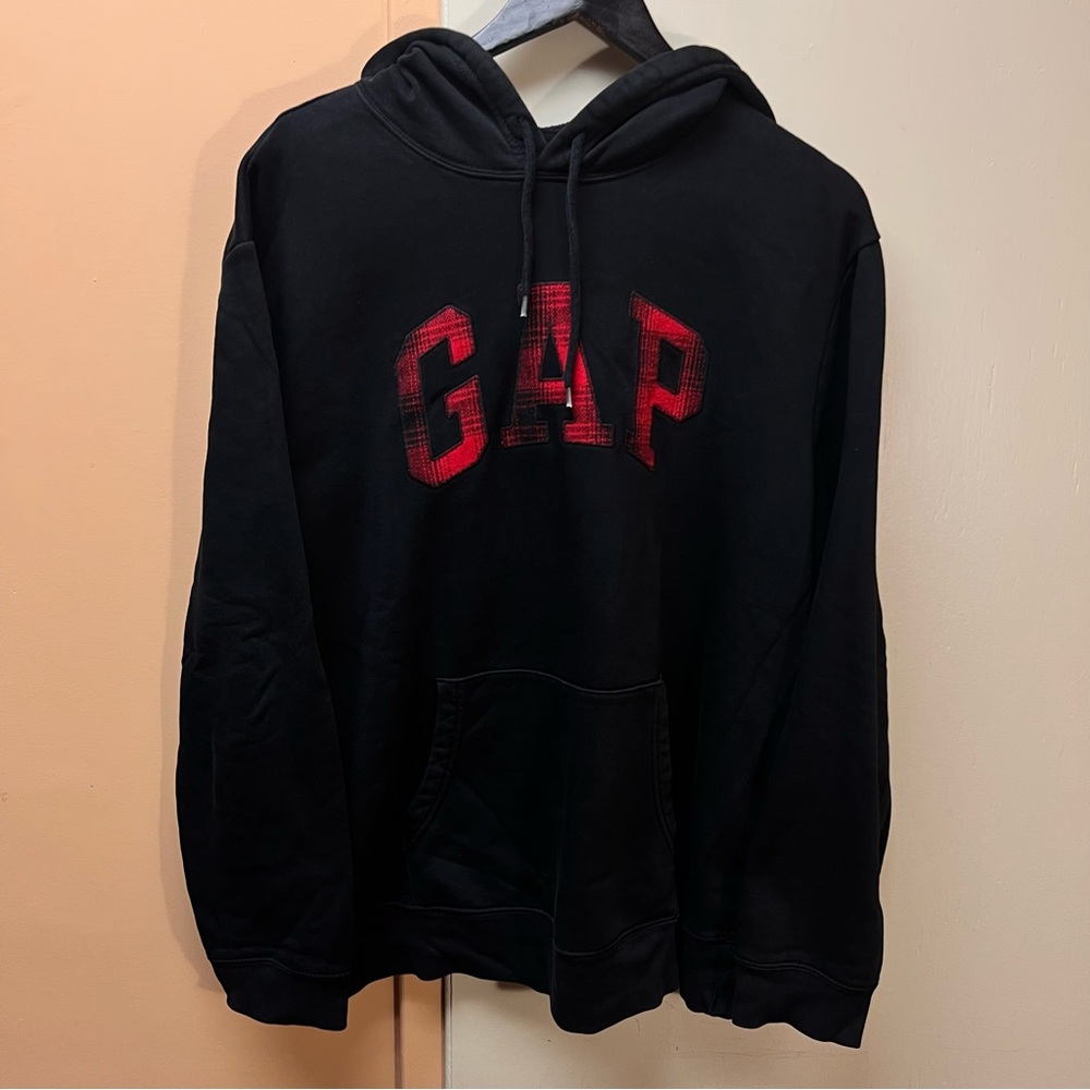 GAP Men's Black Hoodie with Red GAP Spellout